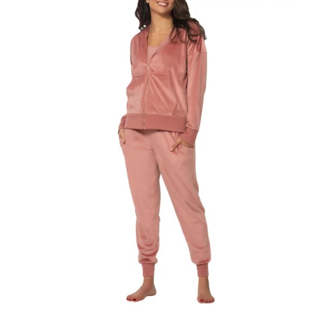 Felina Womens Velour Jogger and Zip Up Hoodie Set